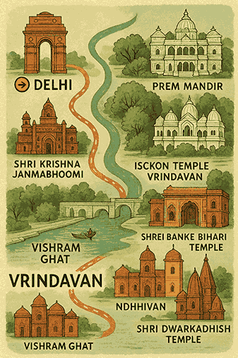 Vrindavan tour package from Delhi by cab with temple visits and sightseeing
