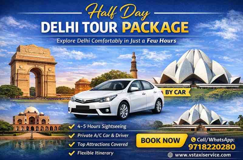 Half Day Delhi Tour Package by Car covering India Gate, Qutub Minar and Lotus Temple