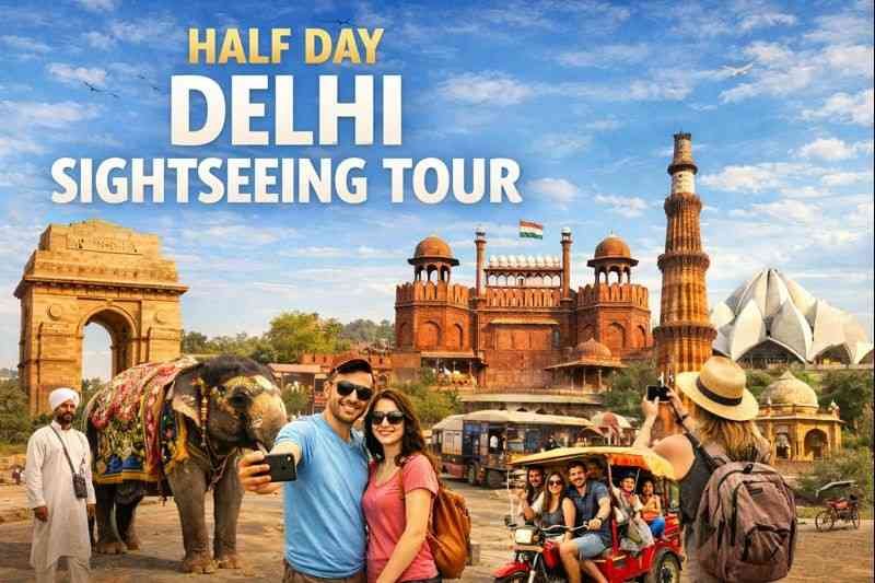 Half-Day Delhi Sightseeing Tour by Car covering India Gate, Red Fort, Qutub Minar and Lotus Temple with private cab service in Delhi