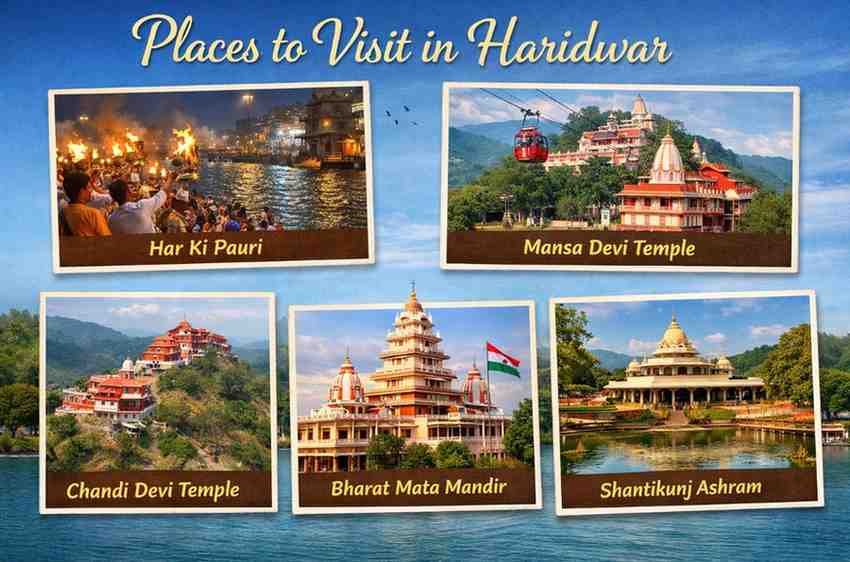 Popular places to visit in Haridwar including Har Ki Pauri, Mansa Devi Temple and Ganga Aarti