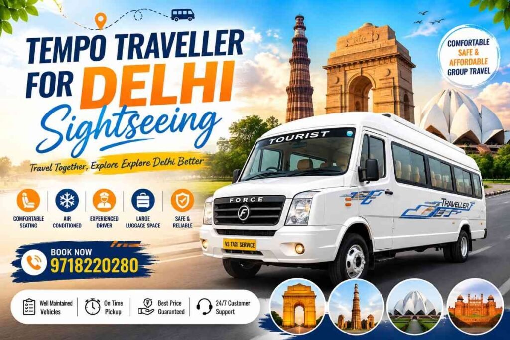 Tempo Traveller for Delhi Sightseeing Tour with VS Taxi Service—Comfortable Group Travel in Delhi